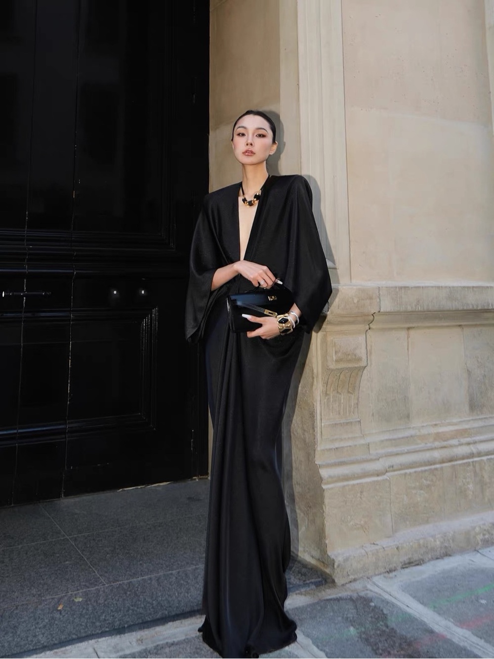 Elegant Black Plunging V-Neck Maxi Dress
